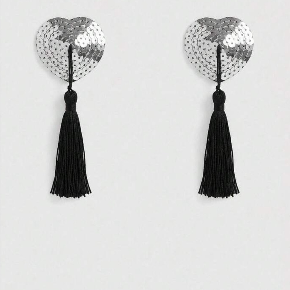 Sequin Heart Pasties with Black Tassels